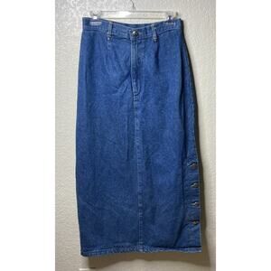 Vintage 80s Denim Skirt Womens 11/12 Blue Jean Made USA Western Roughrider